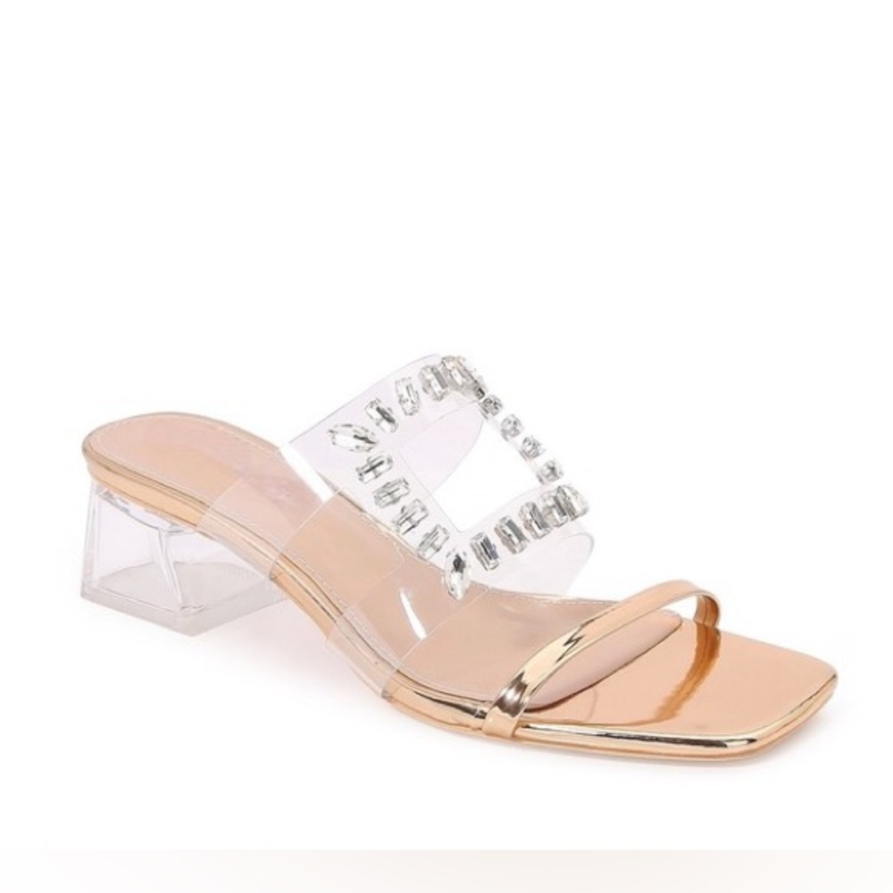 Jeweled Gold Clear Heels